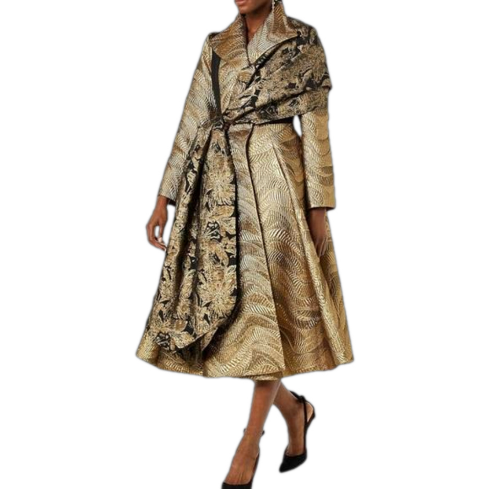 MAKING THE CUT Standard Metallic Jaquard Coat & Scarf jacket gold NWT size small - Picture 5 of 14